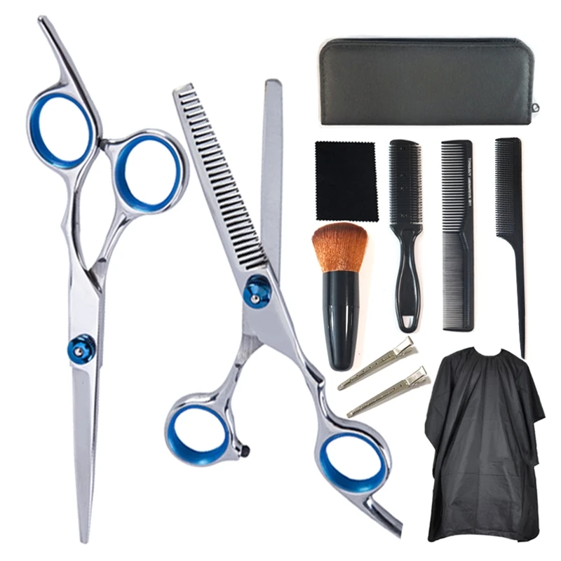 

Q1QD 11Pcs Professional Hair Cutting Scissors Set Thinning Shears Razor Comb Clips Hair Cloak Styling Tool Hairdressing Kit
