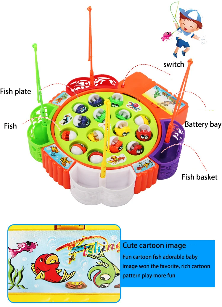 

Kids Fishing Toys Electric Music Spinning Fishing Game Children Outdoor Sports Toys Interactive Fishing Board Toy Set Gift