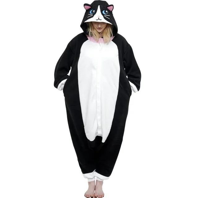 Midnight cat Кингуруми Акула Onesie для женщин мужчин взрослых животных кигуруми мультфильм подростков пижамы забавные праздничные вечерние костюмы на молнии Пуговицы комбинезоны - Цвет: Midnight cat