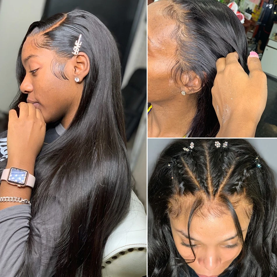 28 30 34 дюймов бесклеевой 13x6 кружевные передние человеческие волосы парики предварительно выщипанные для черных женщин бразильский длинный прямой фронтальный парик волосы remy