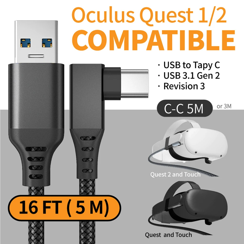 

Durable Link Cable Right Angle 5Gpbs VR Headset Accessories Fast Charging Gaming PC USB To Type-C Portable For Oculus Quest 2