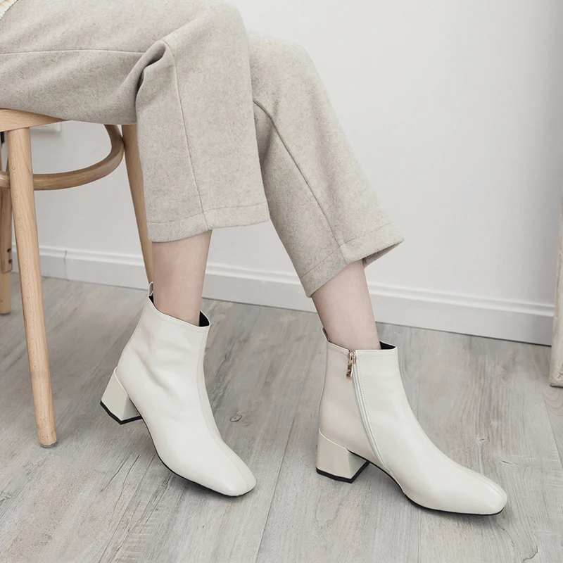 

New Brand Women Genuine Leather Ankle Boots Fashion zipper Decoration Autumn Winter Party Prom Shoes Woman Office Pumps