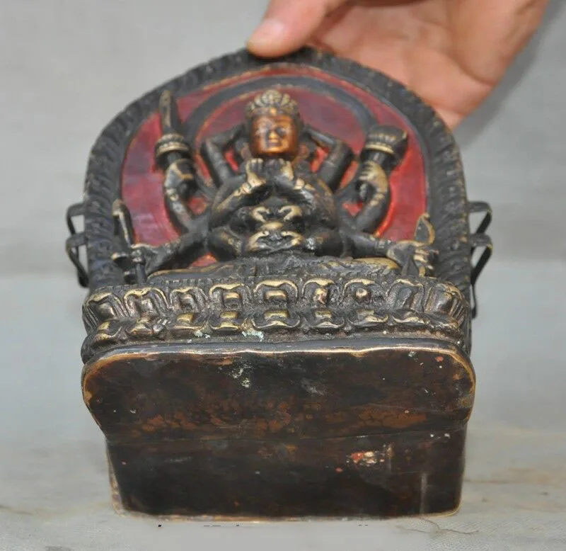 

wedding decoration 7"Old Tibet Buddhism Bronze Kwan-yin Goddess Buddha Gaudencio box Shrines Statue