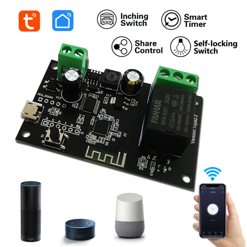 

Smart Life Inching Self-locking Smart Mini Relay Module Voice Control 12v Remote Control Switch Module 1/2/4 Gang Diy Switch