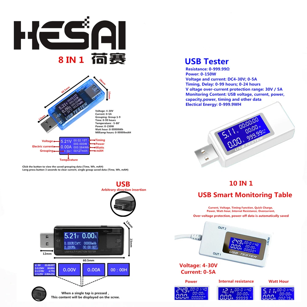Улучшенная версия 8/9/10 в 1 QC2.0 3 0 4 30 электрическая мощность USB тестер напряжения