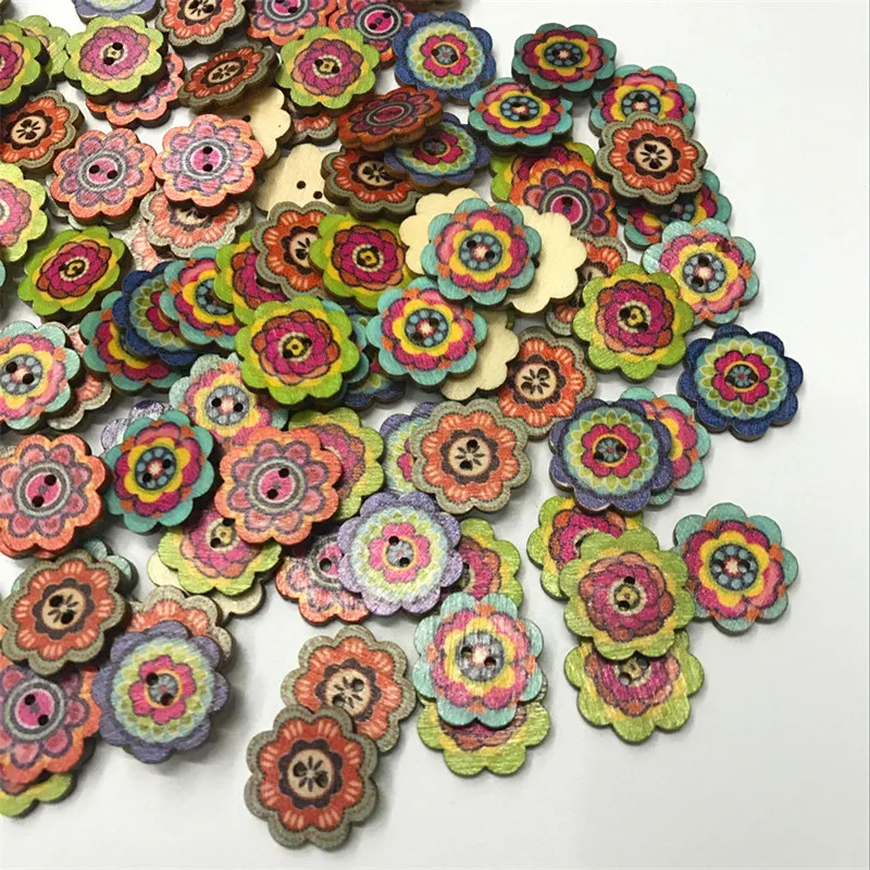 50 шт. винтажная деревянная пуговица смешанный узор 2 отверстия круглая кнопка для