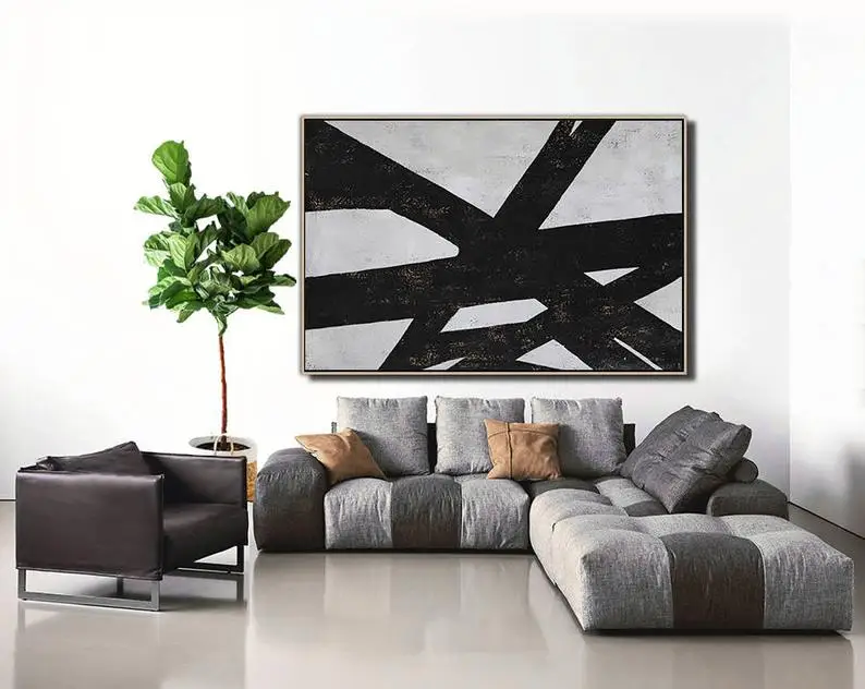 

Большой геометрический холст для рисования горизонтальный Холст Искусство черно-белый минималистичный Современный художественный холст ...