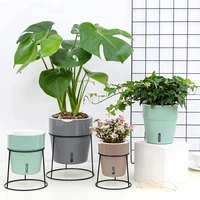 1 set creative self watering flower pot green plant planter home office desk decoration iron frame garden succulent pot