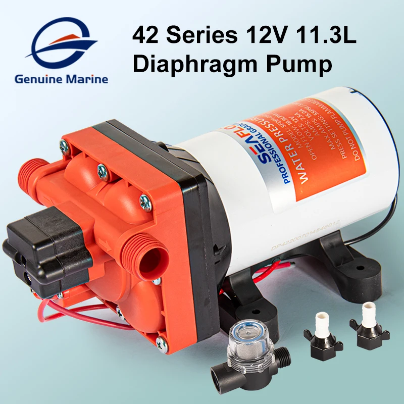 

3GPM 42 Short Series Diaphragm Pump High Pressure Water Supply System 12V Self Priming Pump Large Flow for RV Boat Yacht Stable