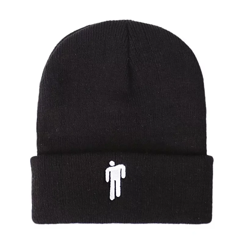 Черный Зимняя однотонная вязаная шапка Billie Eilish Beanie, Повседневная Хип-хоп шляпы для мальчиков и девочек, шапка 19 цветная ткань, аксессуары, теплые шапки - Цвет: Черный