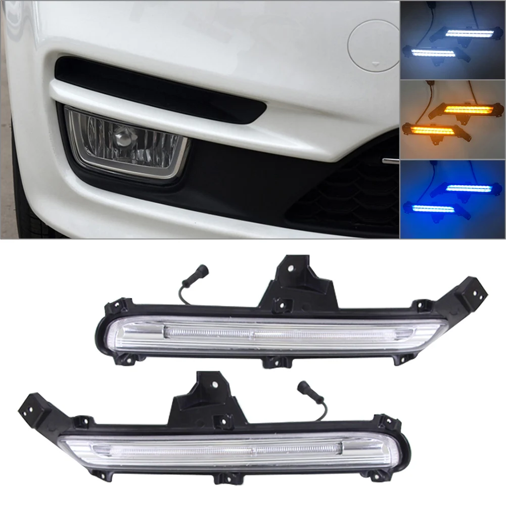 

LED Daytime Running Lights 3Colors DRL For KIA K2 2015-2016 Car Front Bumper Turn Signal Lamp Light 2Pcs/Set