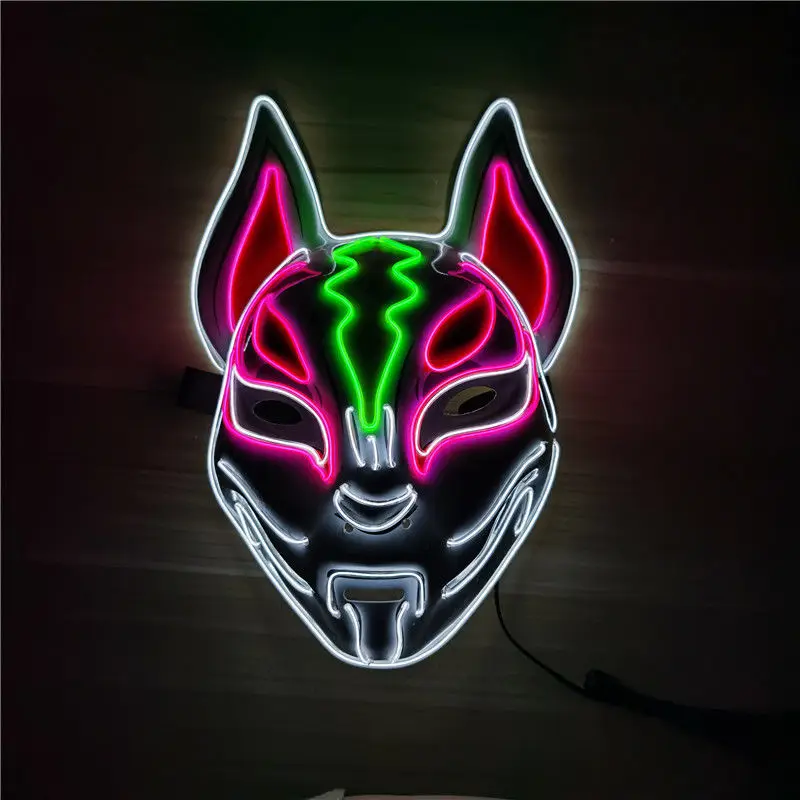 

Evil Cool Face Decor Stage Bar Neon LED Fox Masks Light Cosplay Mask Halloween Party Rave Dance DJ Payday Costume Props Led Mask