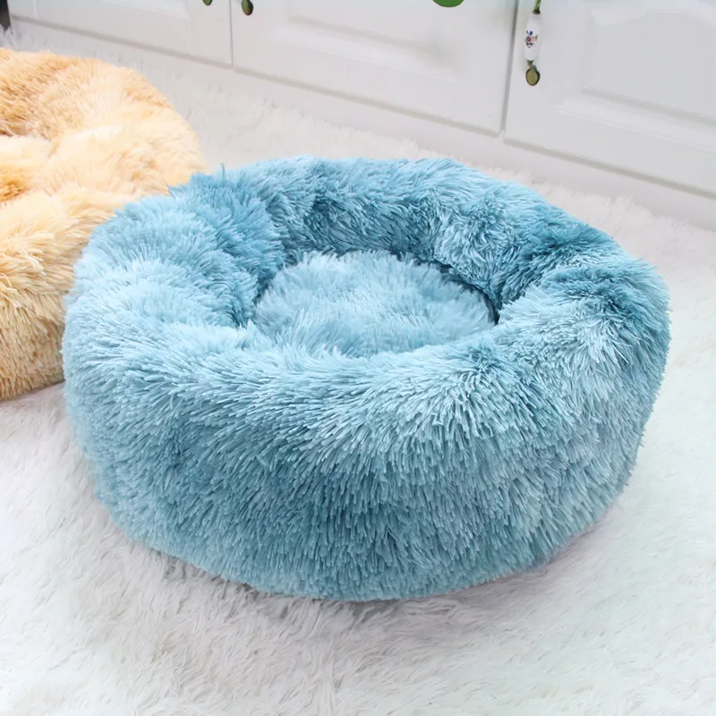 

Deep sleep cat bed house pet cat kennel round long plush winter warm nest pad dog bed Teddy rainbow colors Cat Supplies