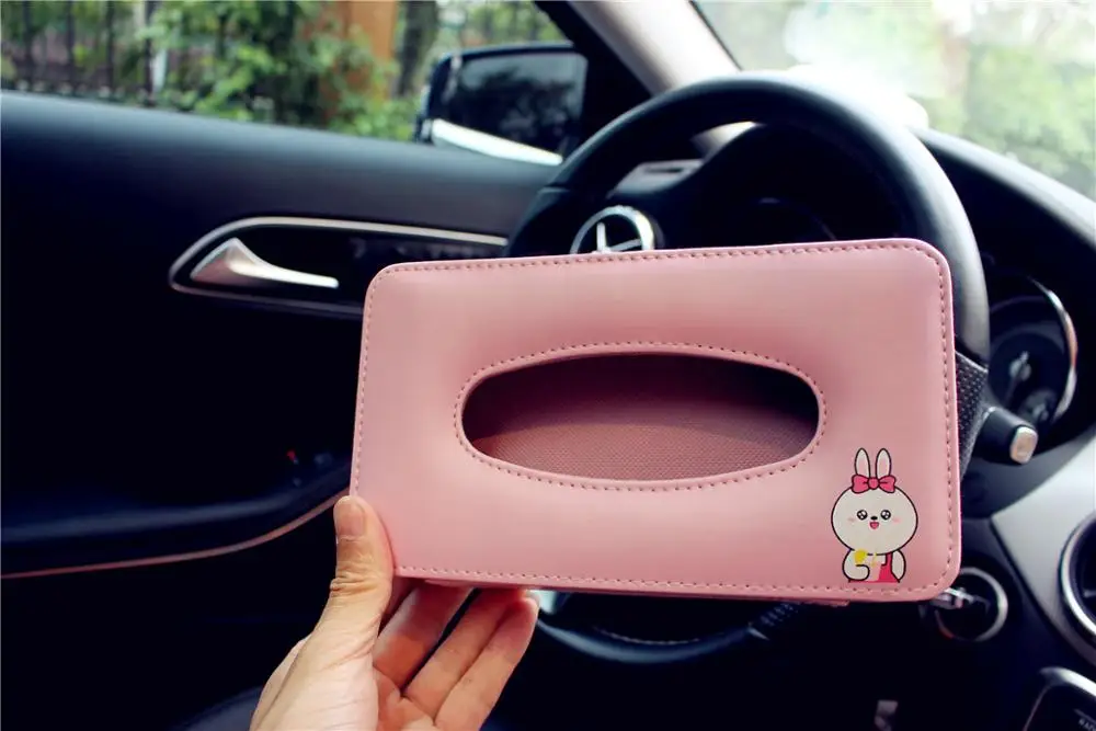 2 Мультяшная Автомобильная Солнцезащитная искусственная кожа бумажная коробка под салфетку авто клип аксессуар держатель украшение салона автомобиля аксессуар переднее сиденье коробка для салфеток - Название цвета: 2