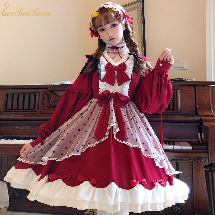 Милое Платье в стиле лолита для девочек маленькое красное платье принцессы с