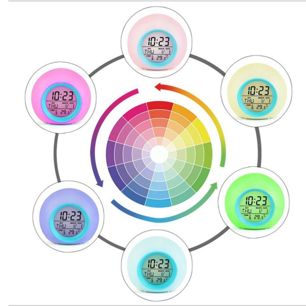 2019 New Creative 7 Color Changing Light Alarm Clock LCD Screen Digital Thermometer Night Glowing Cube Home Decor | Дом и сад