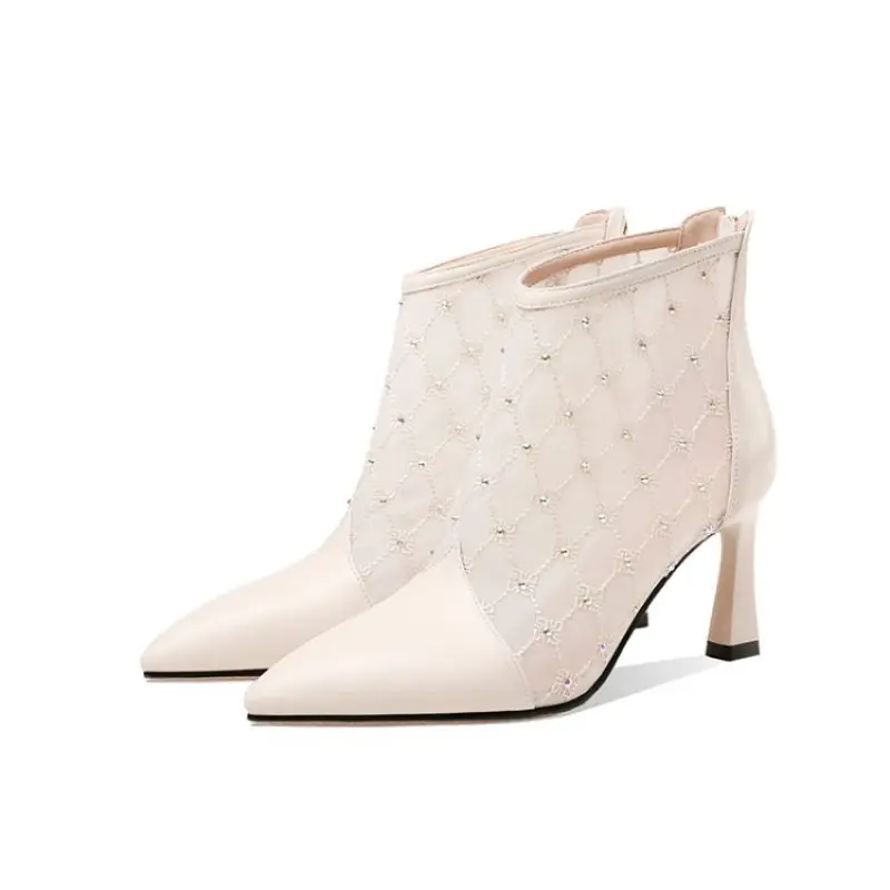 

2021 New Sandals and Summer Short Boots Ladies Bright Leather Stitching Single Shoes Breathable Mesh Hollow Women's Boots