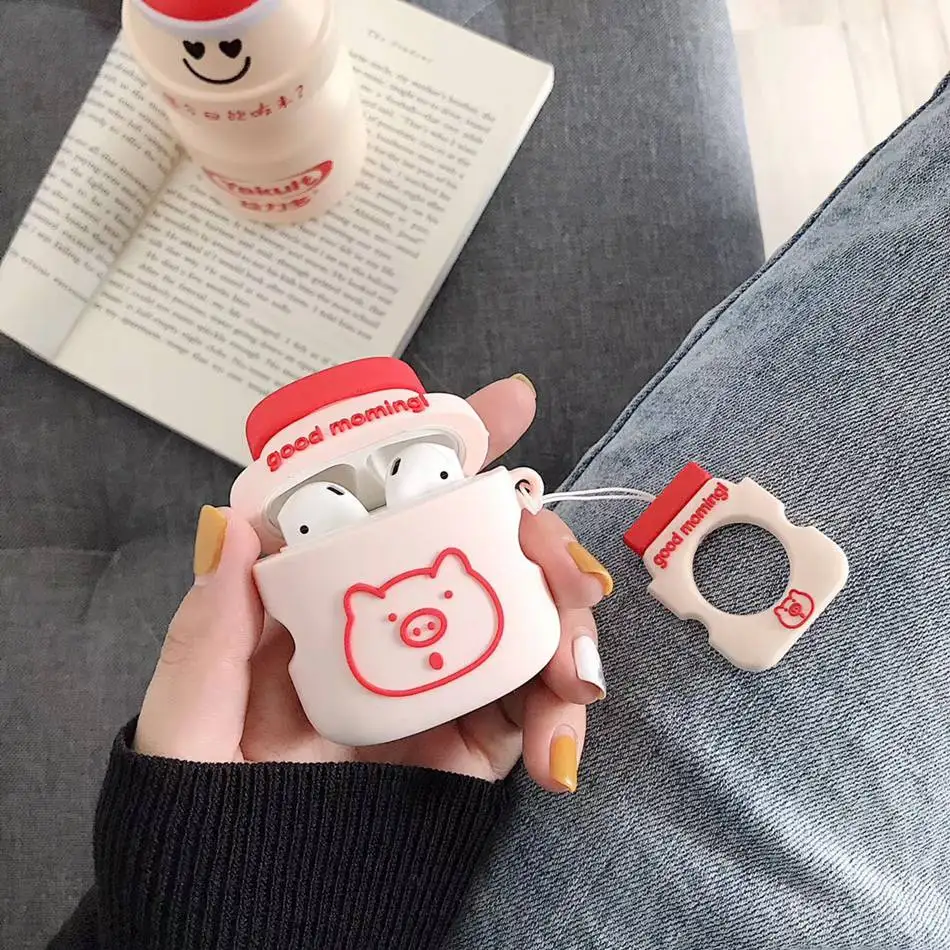 Yogurt Pink Для AirPods чехол Boba Milk tea беспроводной чехол для наушников для Airpods 2 Защитная крышка Милая бутылка для напитков с кольцом на палец - Цвет: Yogurt Pink