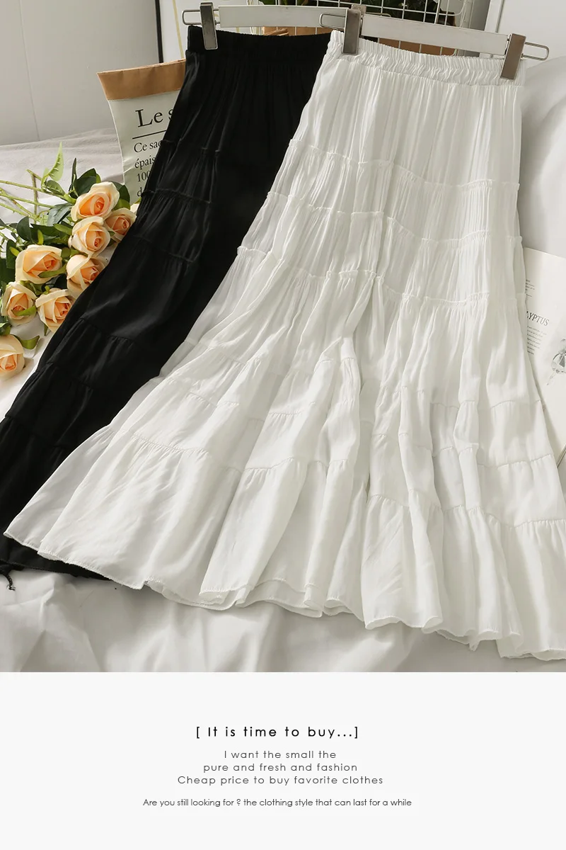 

2021 summer solid color stitching mid-length skirt women Chiffon prairie dresses