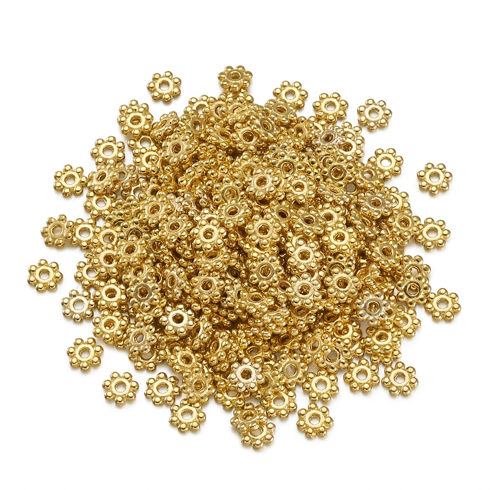 

500Pcs Tibetan Style Gold Plated Alloy Daisy Wheel Flower Beads Charm Loose Spacer For Bracelet DIY Jewelry Making Accessories