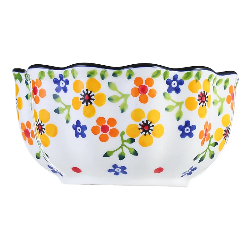 

Ceramic Bowl Hand Drawn Rice Salad Soup Bowl Export Dinnerware Floral Pattern 8 Inch Deep Plate Set