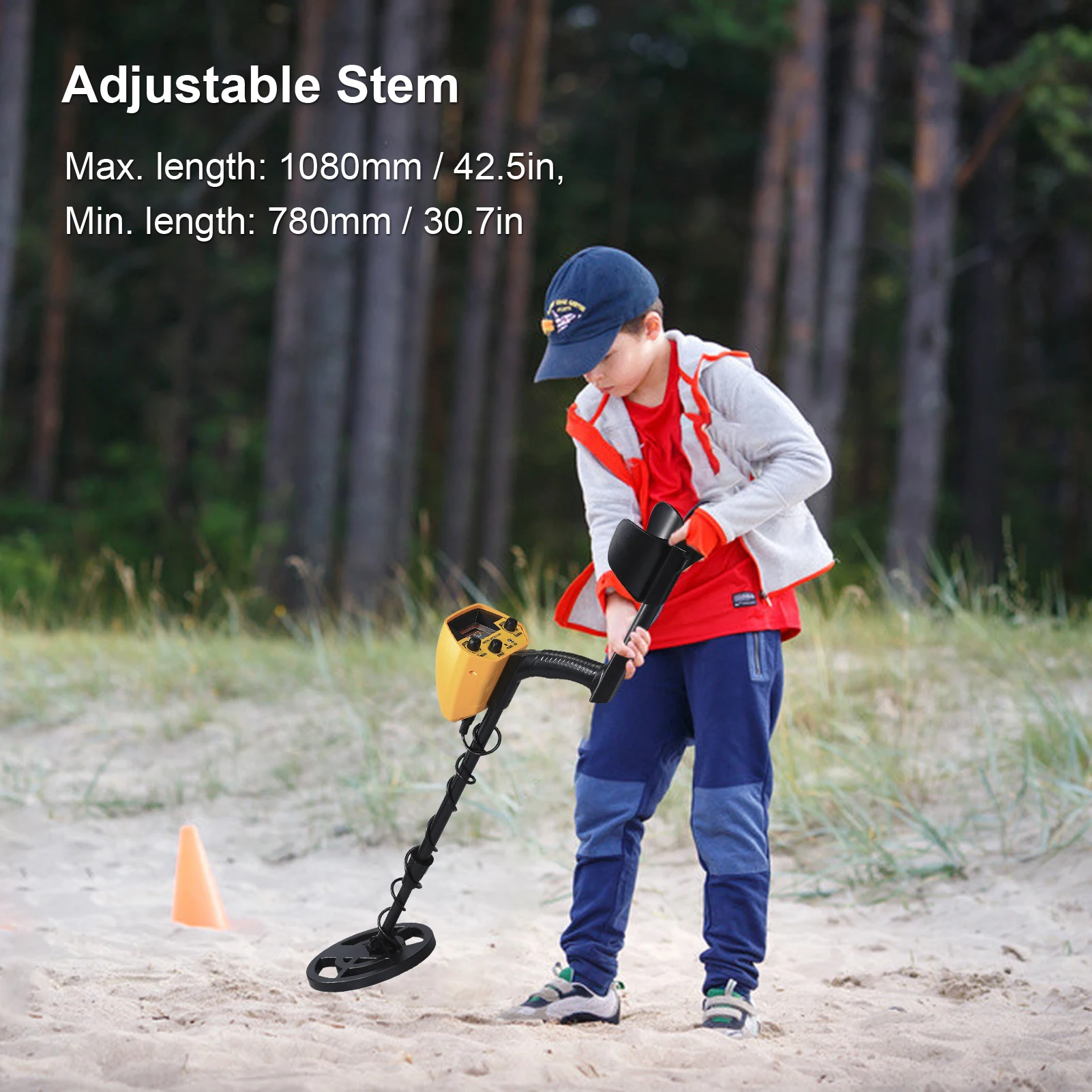 

Underground Metal Detector Adjustable Stem 7 Inch Waterproof Coil All Metal Disc Modes Headphone shovel rack Headwear for Coins