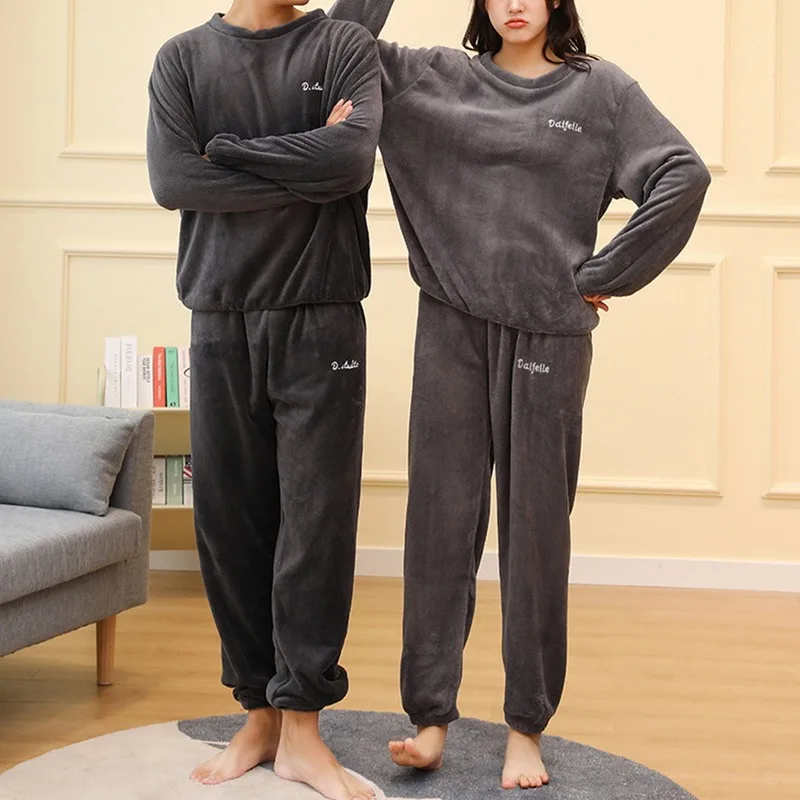 Pajamas For Couples Set Thick Warm Coral Fleece Homewear Winter Lounge Men's Clothing Soft Loose Pajamas Women Home Clothes Suit