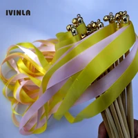 50pcslot yellow and pink wedding ribbon wands with bells for wedding party decoration