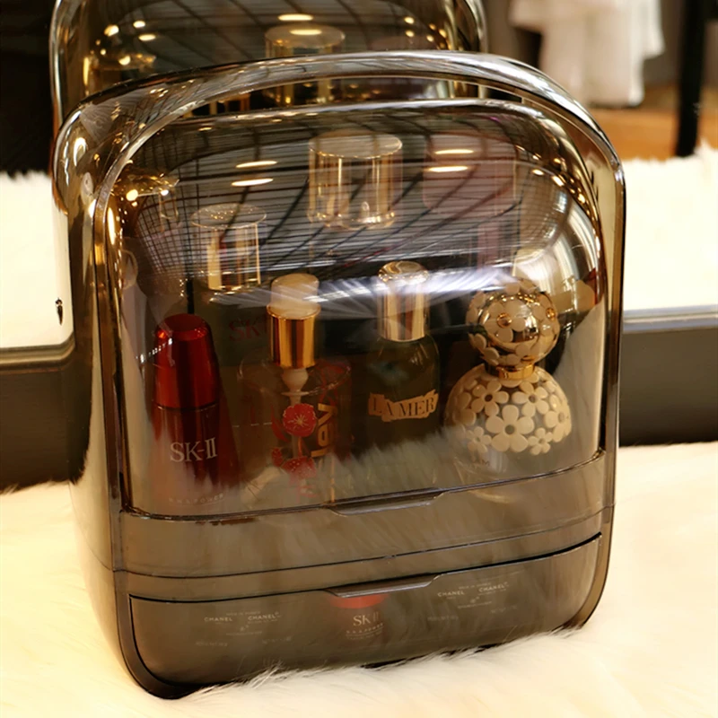 Модная черная коробка для хранения косметики двойная дверь Пыленепроницаемая