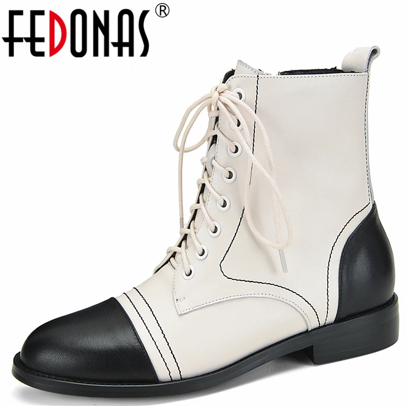 

Женские ботильоны на низком каблуке FEDONAS, офисные ботильоны из натуральной кожи с перекрестной шнуровкой, сезон осень-зима