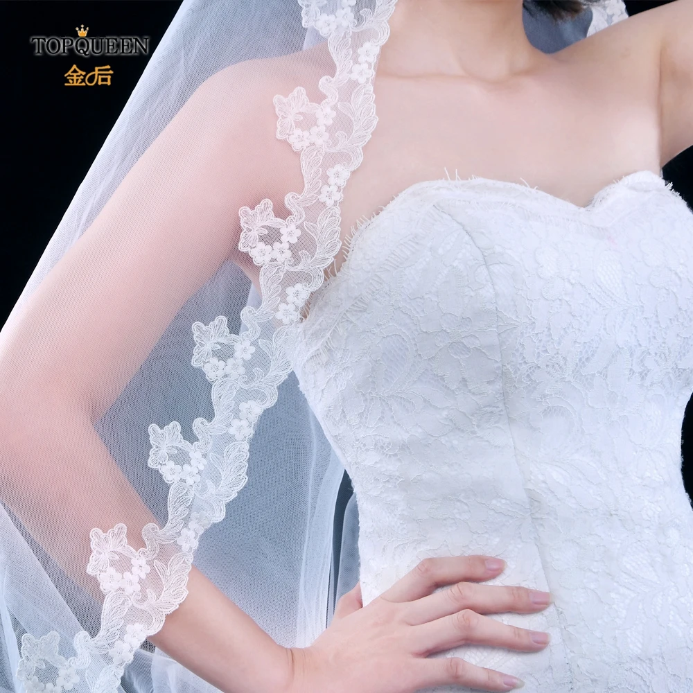 

TOPQUEEN V56 Свадебные вуали водорастворимые кружевное платье с цветочным рисунком аппликация без гребень Короткое свадебное аппликация вуали, ...