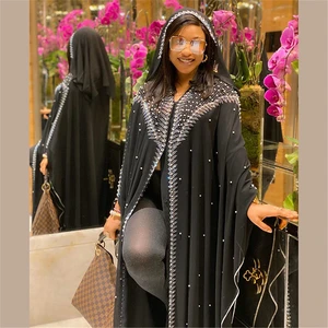 Muslim Kaftan Abaya Dress Kimono Women Dubai Open Abayas Turkish Stones Chiffon Hooded Dress Elegant African Plus Size Boubou
