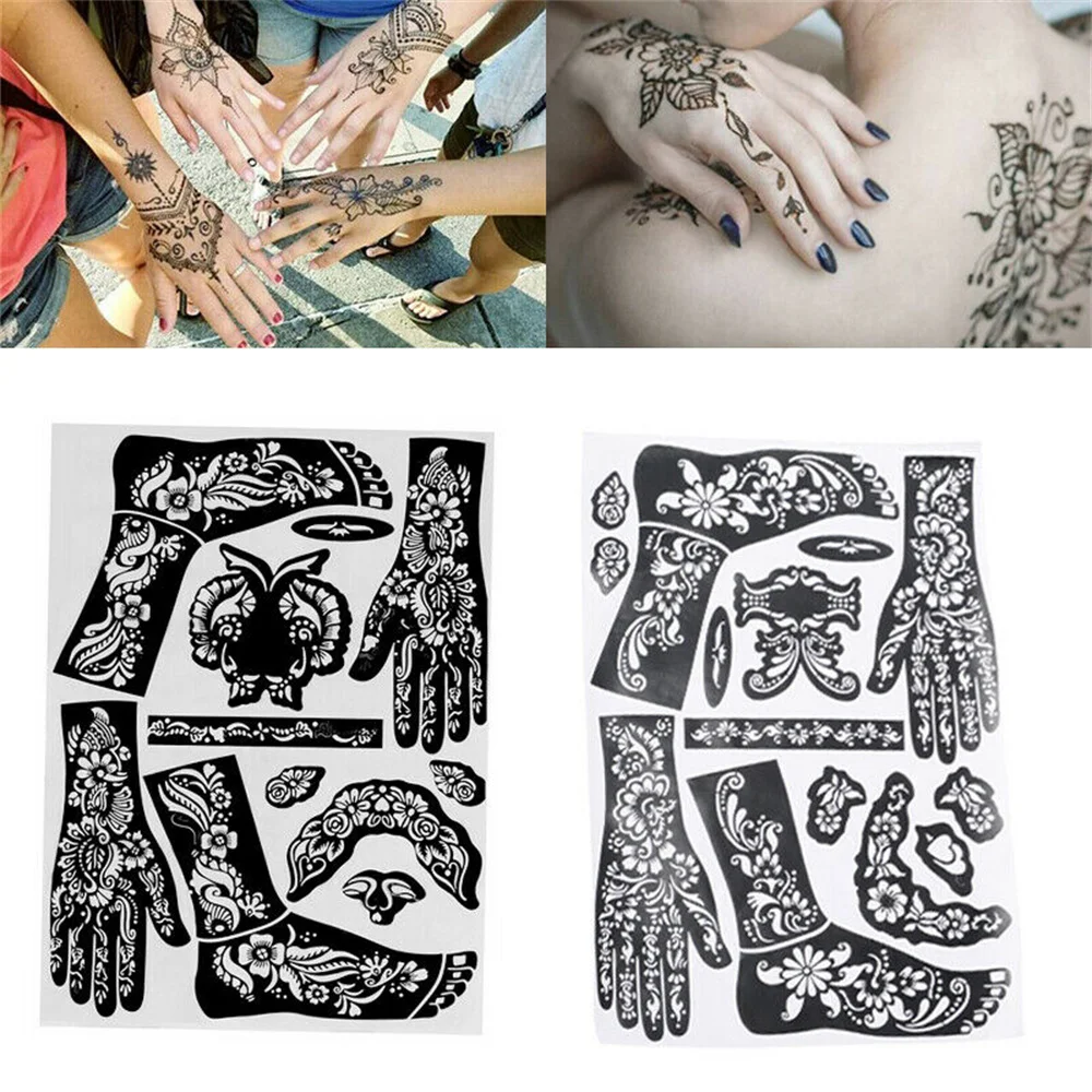 Reusable Waterproof Unisex Temporary Diy Tools India Henna Template Hand Body Art Stickers Tattoo Stencils Hand Art Stickers