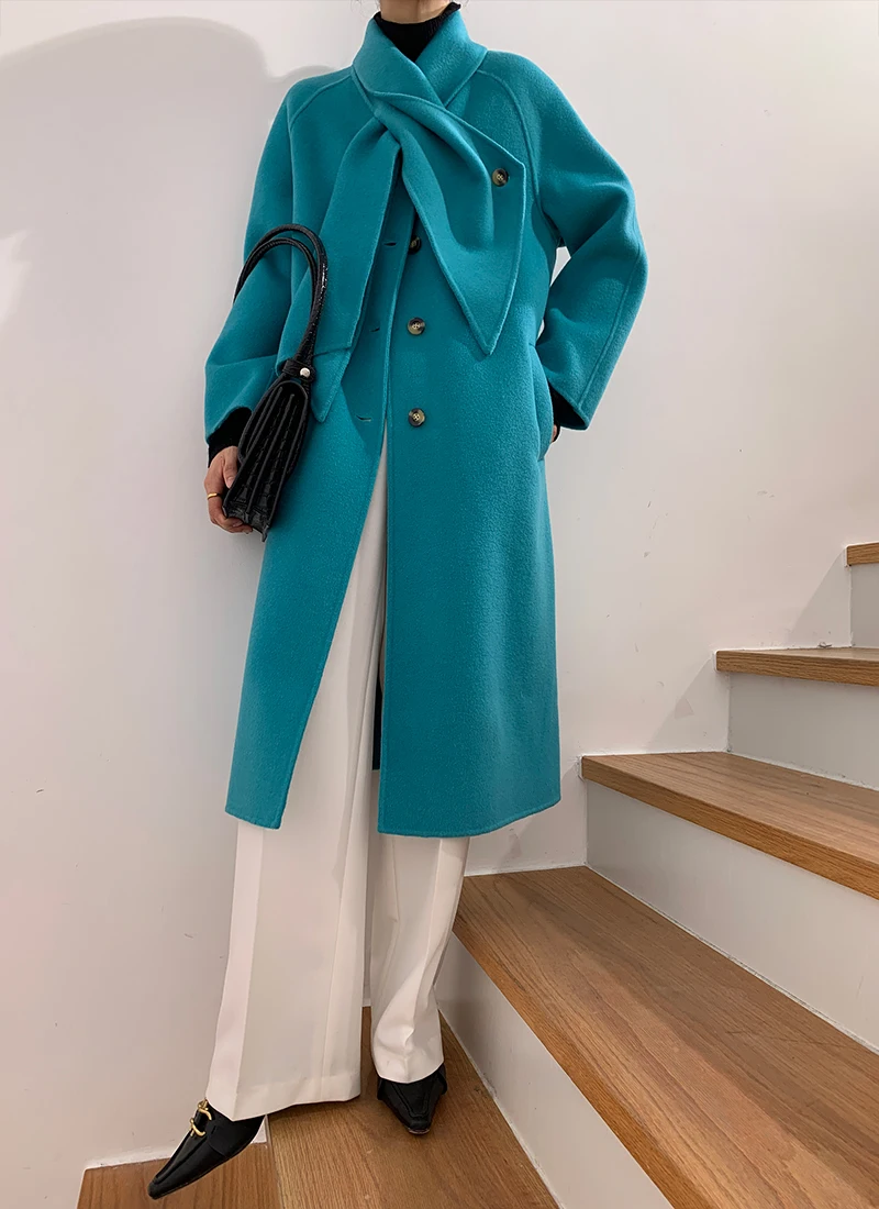 

New Set limit to high end go scarf sweet temperament elegant female double sided cloth cashmere coat can customized big size