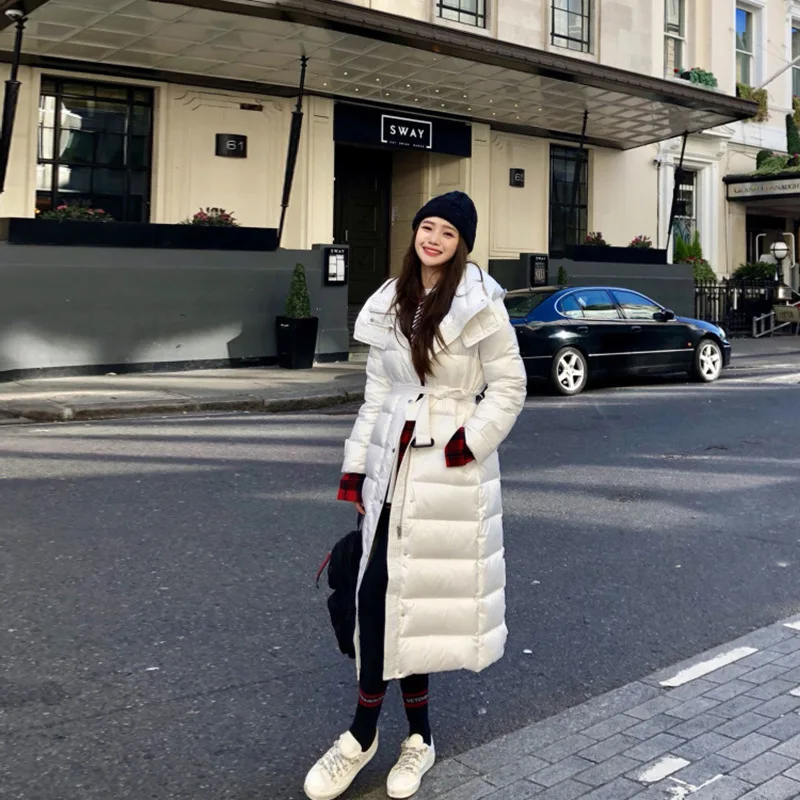 90% белый пуховик на утином пуху 2019 женская зимняя куртка плотное длинное пальто