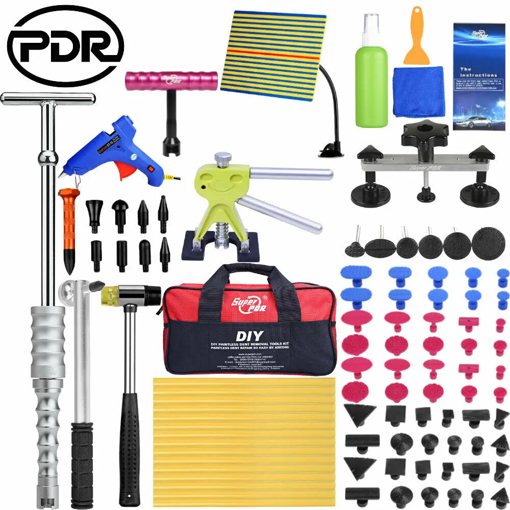

PDR Paintless Dent Repair Tools Kit Dent lifter Glue gun Dent Puller Glue Tabs Line Board Slide hammer Suction Cup with tool bag