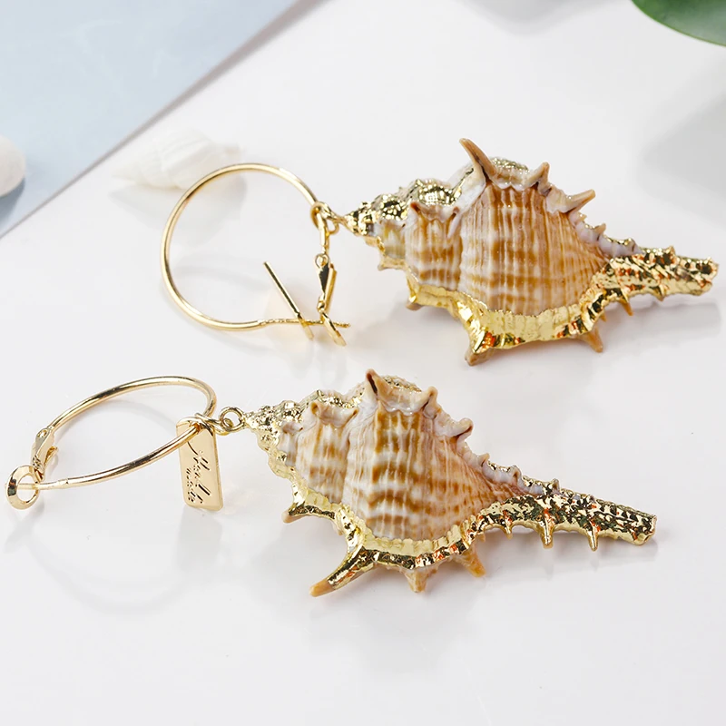 AMORCOME Мода нерегулярная оболочка висячие серьги в богемном стиле раковины