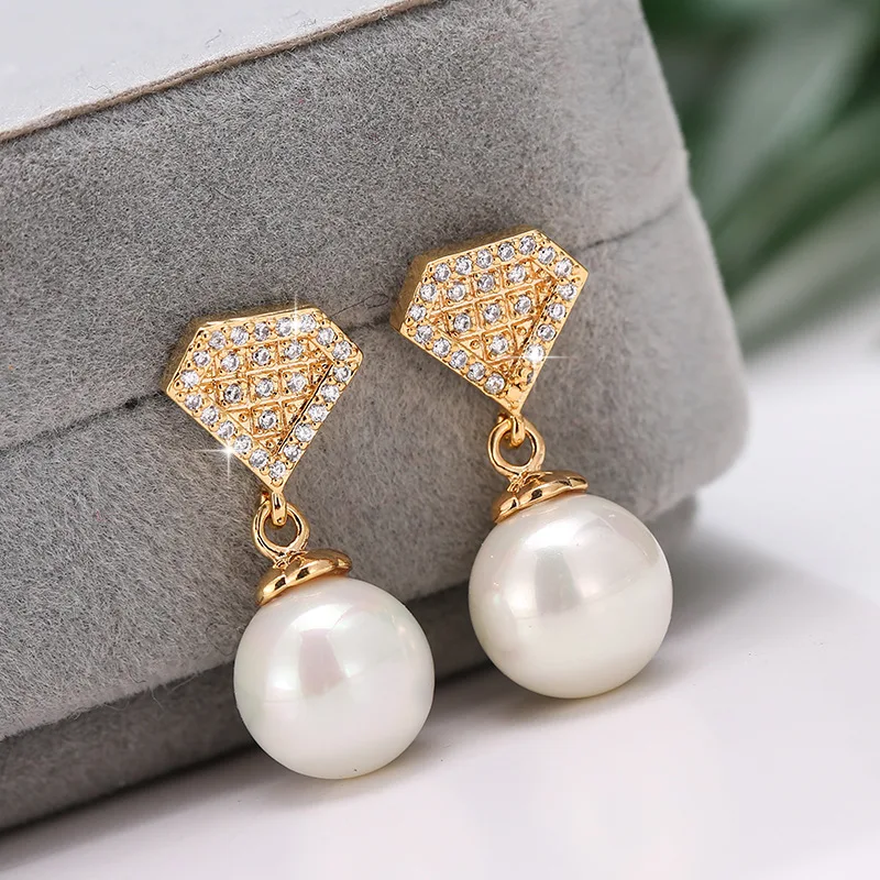 

DE225 Fashion Exquisite 4A Zircon Geometric Pearl Eardrop Girlfriend Gift Party Banquet Woman Jewelry Earrings 2021