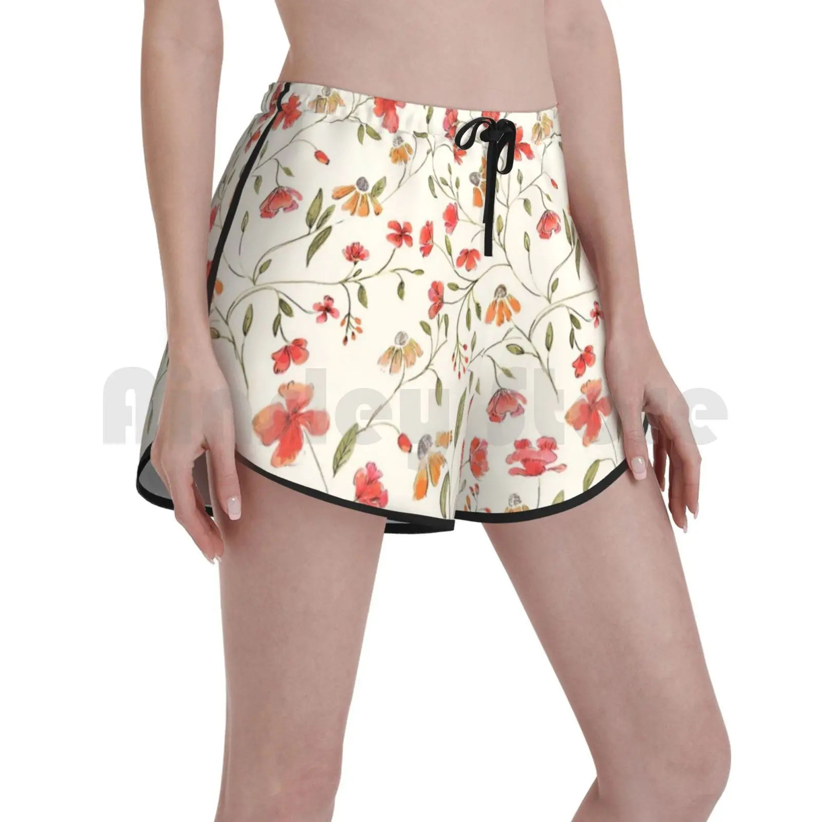 

Шорты для плавания женские с цветочным принтом, винтажные пляжные короткие штаны с растительным рисунком и текстурой поверхности, в винтаж...