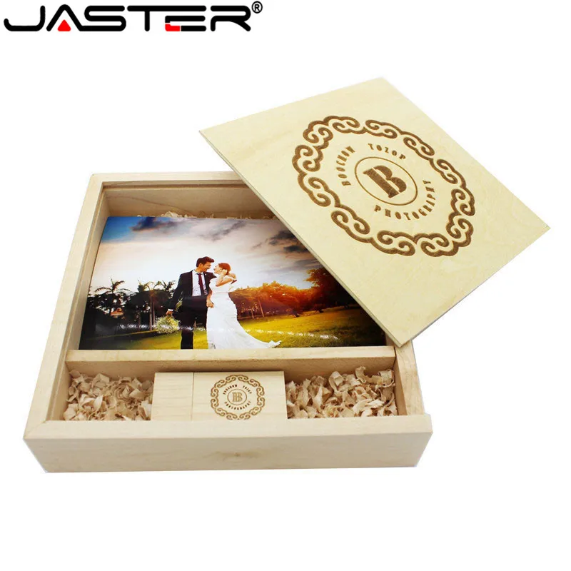 JASTER (1 шт. бесплатный логотип) уникальный фотоальбом из орехового дерева USB +