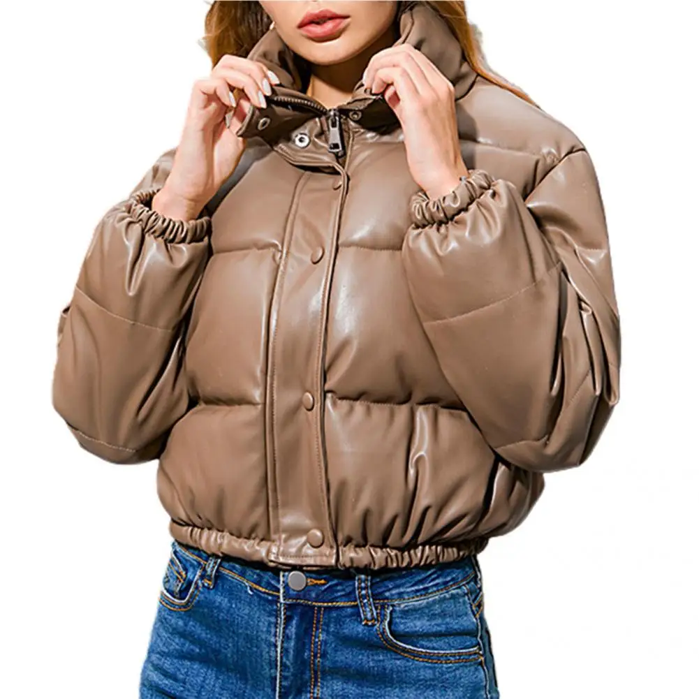 Stylish Short Coat Adjustable Drawstring Stand-up Collar Winter Women Short Parkas  Cotton Jacket    Puffer Jacket