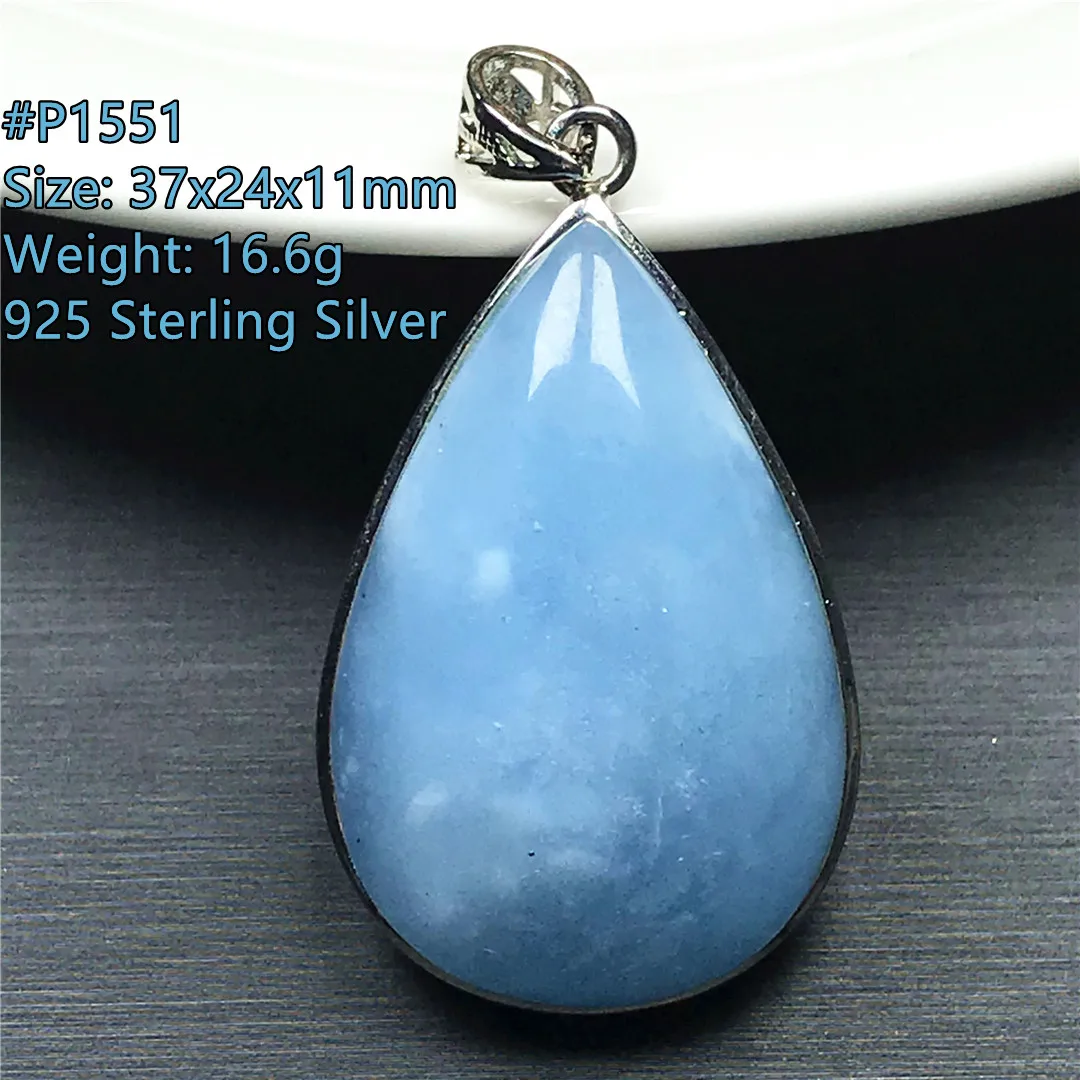 

Natural Ocean Blue Aquamarine Pendant For Women Men Healing Luck Gift 37x24x11mm Beads Clear Crystal Stone Silver Jewelry AAAAA