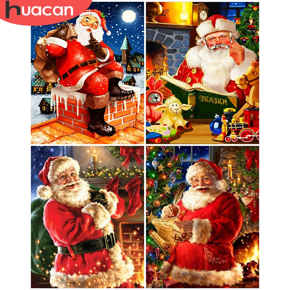 

HUACAN Full Square Diamond Painting Santa Claus 5D DIY Diamond Embroidery Christmas Mosaic Rhinestone Santa Claus Decoration