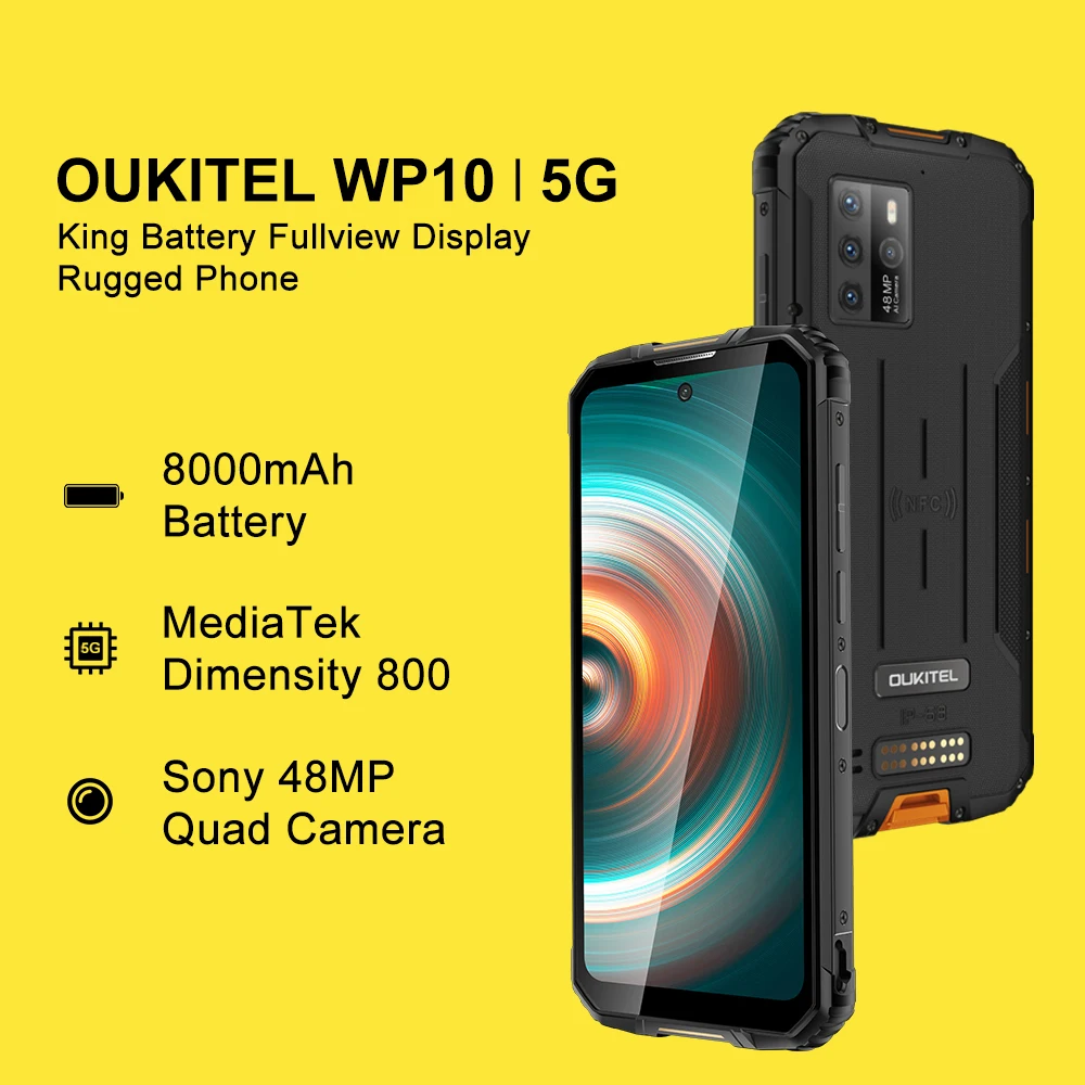 

Oukitel WP10 5G 8GB 128GB Rugged Smartphone 8000mAh 6.67'' NFC Quad Core Android10 Mobile Phone MT6762D 48M Camera Cell Phone