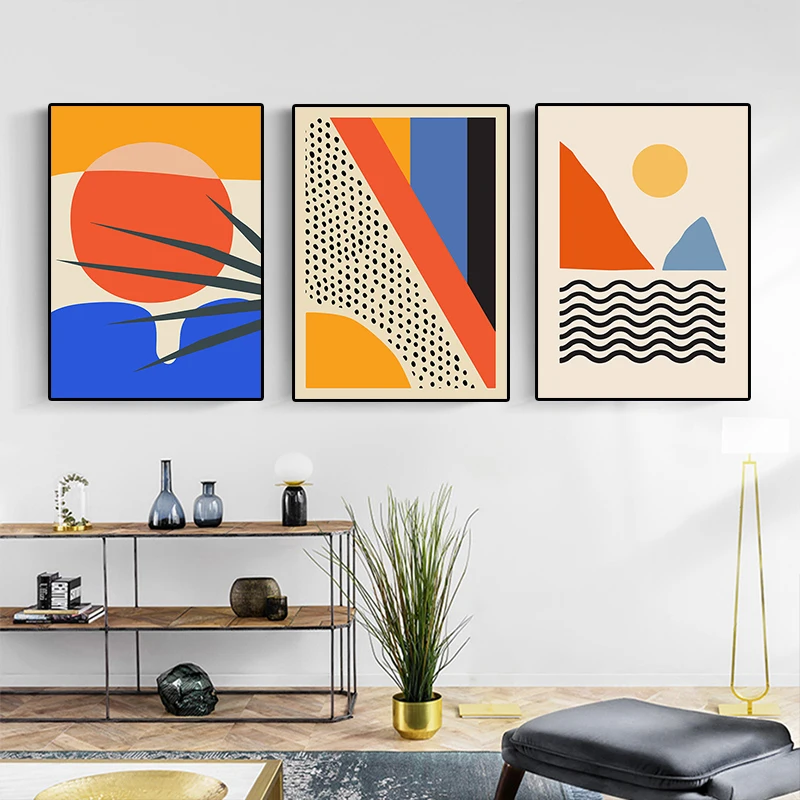 Abstract Geometric Wall Art Canvas Painting Sunrise Scene Colorful Poster Prints Gallery Living Room Interior Home Decor Picture | Дом и сад