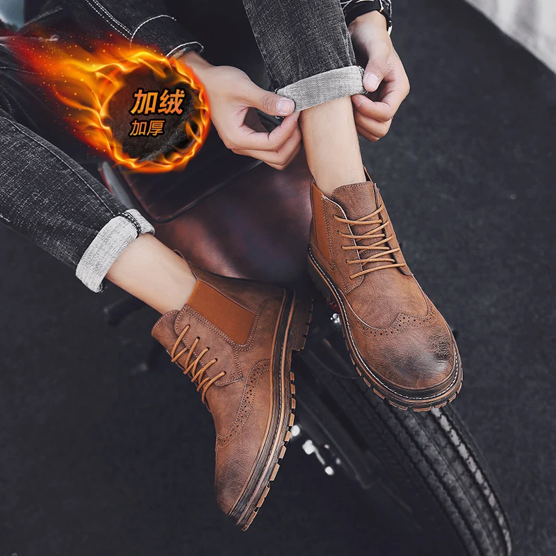 Зимние теплые бархатные мужские кожаные туфли Мужская модная свадебная обувь