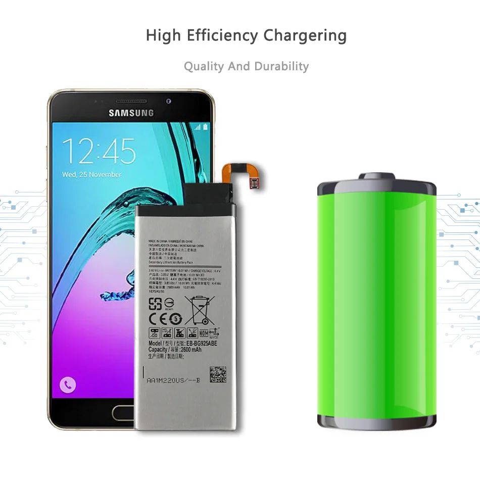 

Battery EB-BG925ABA For Samsung GALAXY S6 Edge G9250 SM-G925l G925F G925L G925K G925S G925A G925 S6Edge 2600mAh