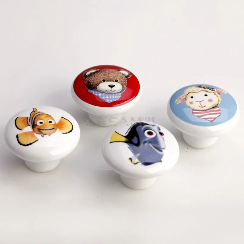 Детские керамические ручки для тумбочки с мультяшным рисунком и шкафа мебельная