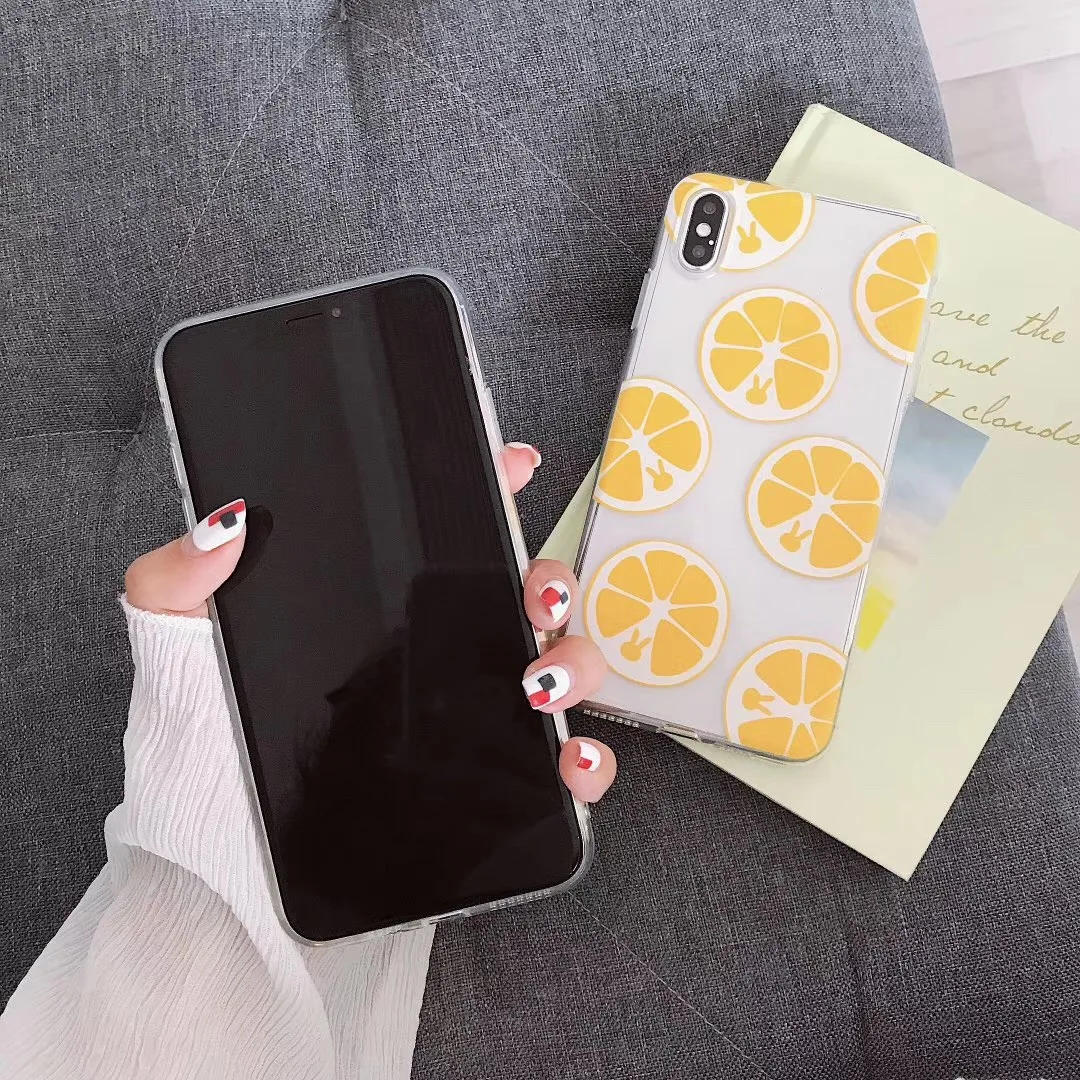 INS Korea Fresh Summer Fruit Orange Kiwi phone case For iphone Xs MAX XR X 6 6s 7 8 plus Cute transparent soft TPU back Cover |