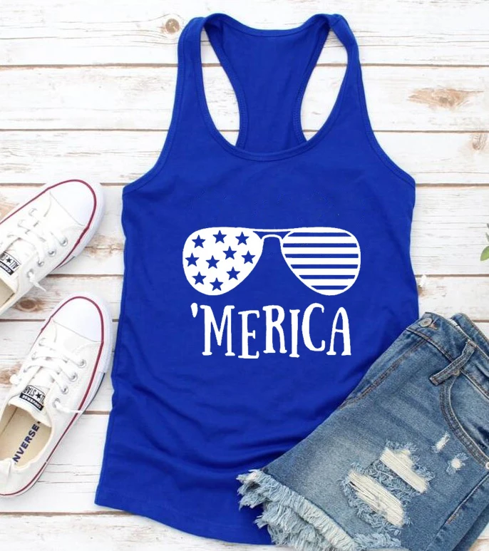 4th of July vest Merica tees Funny the Stars and Stripes glasses tank top women casual summer style shirt beach holiday tops | Женская